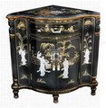 Oriental Corner Console Table With Double Doors & One Drawer
