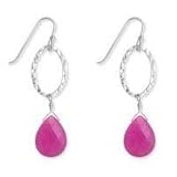 .925 Silver & Hot Pink Jade Teardrop Earrings