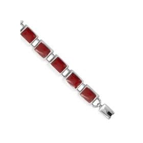 .925 Silver and Red Coral Link Bracelet- 7.5 by 