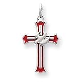 Sterling Silver Enameled Cross w/Dove Charm with 20 Inch Sterling Silver Chain