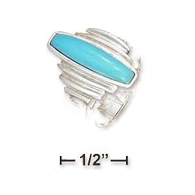 Sterling Silver 4x19mm Turquoise Bar With Step Sides Ring - Size 8.0