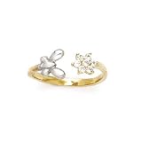 Solid 14K Yellow White Gold Butterfly Flower Toe Ring