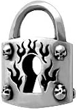 Flaming Skulls Lock Silver Tone Pewter Pendant Necklace