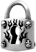 Flaming Skulls Lock Pewter Pendant Necklace
