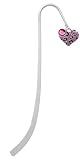 Purple Cheetah Print Heart Silver Plated Charm Bookmark with Pink Swarovski Drop