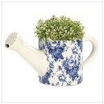 IMAGE OF Blue Floral Watering Can Planter