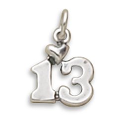 Buy Sterling Silver Charm .625 inch tall 13 with Heart by Silver Messages--Free US Shipping