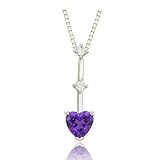 .06 ct Diamond .37 ct Heart Amethyst 14K White Gold Pendant 16 Necklace