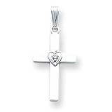 14k White Gold .01ct Diamond Heart Cross Pendant