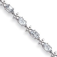 14k White Gold Fancy Floral Aquamarine Bracelet - 7.25 Inch - Lobster Claw by JewelryWeb