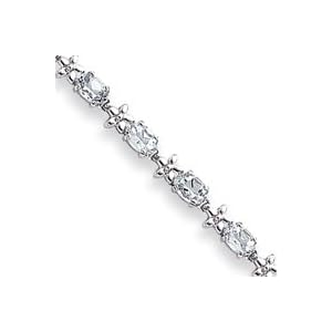 14k White Gold Fancy Floral Aquamarine Bracelet - 7.25 Inch - Lobster Claw by