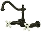 Kingston Brass KS1245PX Wall Mount Kitchen Faucet With Porcelain Cross Handles - Oil Rubbed Bronze