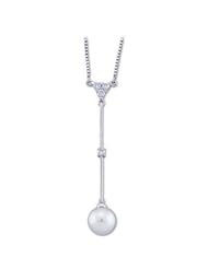 Jewelplus Freshwater Cultured Pearl & Diamond Necklace 14K White 1/5 Cttw