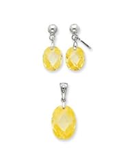 Sterling Silver Yellow CZ Earring & Pendant Set