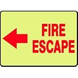 EMERGENCY AND FIRE E FIRE ESCAPE (ARROW LEFT) (GLOW) 10 x 14 Lumi-Glow Flex Sign