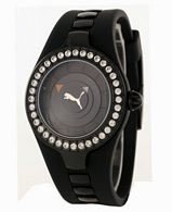 Puma Women's Posh Crystal Black Rubber Watch #PU23575.0221.936