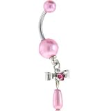 Pink Gem BOW Fresh Water PEARL DANGLE Belly Ring