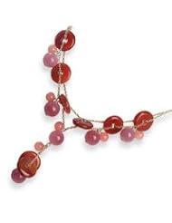 Sterling Silver Cherry/Lavender Quartz and Carnelian Necklace QH2056-16"