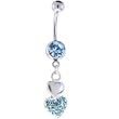 Aquamarine Dual HEARTS of AFFECTION Dangle Belly Ring