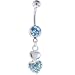  : AQUAMARINE DUAL HEARTS OF AFFECTION DANGLE BELLY RING