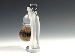 Frankman's Gate Shaving Set with Badger Sahving Brush and Mach 3 razor with Matte Aluminum Handles and Stand