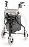 3 Wheeled Walker Black - Solid, oversized 8 tires will never puncture and provide more stability for a safe walk on any terrain. Heavy Duty plastic tray, wire basket and large vinyl storage pouch included.