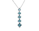 1.00CT Blue princess Cut Diamond Journey Pendant in 14K White Gold