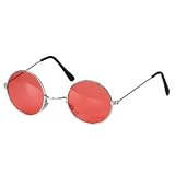 Brille Hippie, runde, rote Gläser, Metall
