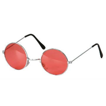 Brille Hippie, runde, rote Gläser, Metall