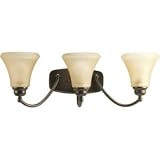 Progress Lighting P2911-20 3-Light Wall Bracket with Modern Trumpet Glass Shades In A Soft Etched Tea-Stained Finish, Antique Bronze