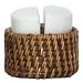 Woven Rattan Round Basket with White Ceramic Half Round Salt & Pepper Shakers 2.5" x 4" x 5"