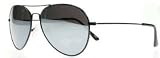 Lunettes de soleil aviateur unisexe avec monture noire et verres argent miroir avec la pochette de protection, le chiffon et l'étui et le cordon