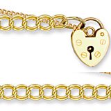 Jewelco London 9ct Solid gold regular weight Double Curb Link Charm bracelet fitted with heart shaped padlock ( 5g )
