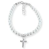 Swarovski Pearl, AB Crystal, Cross Sterling Silver Child's Bracelet