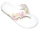 Toddler Girls White Dangling Sequin Beaded Sandals