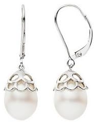 9-10mm Freshwater Rice Pearl 14K White Gold Leverback Earrings