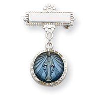 Sterling Silver Blue Enameled Miraculous Medal Pin