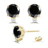 1 4 Cts Black and White Diamond Earrings in 14K Yellow Gold
