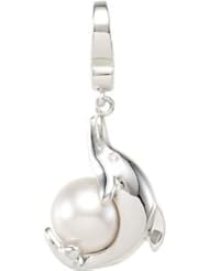 Freshwater Cultured Pearl & Diamond Dolphin Charm Sterling Silver 68403