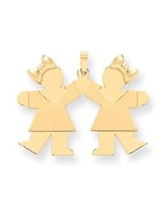 Genuine IceCarats Designer Jewelry Gift 14K Solid Engravable Large Double Girls With Bows Charm