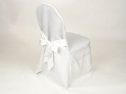 1 Polyester White Banquet Chair Cover with Attached White Sash