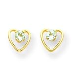 14k 3mm Aquamarine BirthStone Heart Earrings