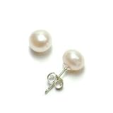 Sterling Silver 6.5x7mm White Freshwater Cultured Pearl Button Stud Earrings