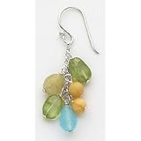 Sterling Silver Peridot/Blue Quartz Crystal/Yellow Jade Earrings