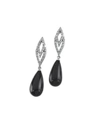 1/4 CT TW 14K White Gold Genuine Onyx Briolette And Diamond Earring