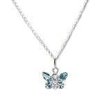Child's Necklace Swarovski Crystal Blue Butterfly in Sterling Silver