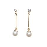Image of Nine Carat Gold Cubic Zirconia and Cultured Pearl Drop Earrings