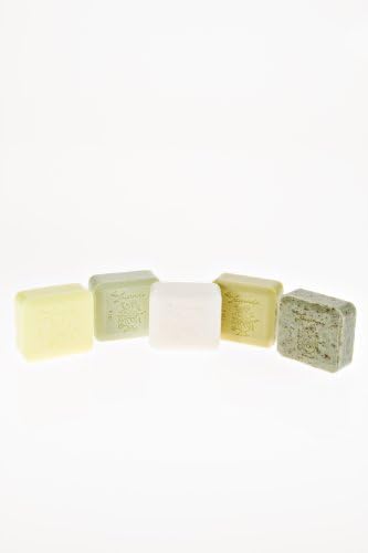 Set of Five 100g Square Scented Soaps - Milk, Green Tea, Mimosa, Sage and Verbena