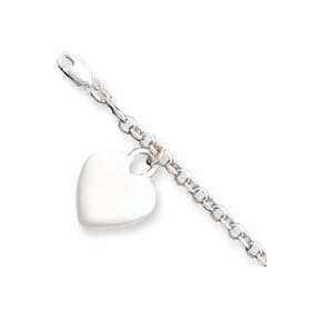 Sterling Silver Heart Charm Childs Bracelet - 6 Inch - Lobster Claw