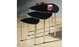 3PC TRIANGULAR NEST OF TABLES BLACK GLASS TOPS W/CHRM LEGS
